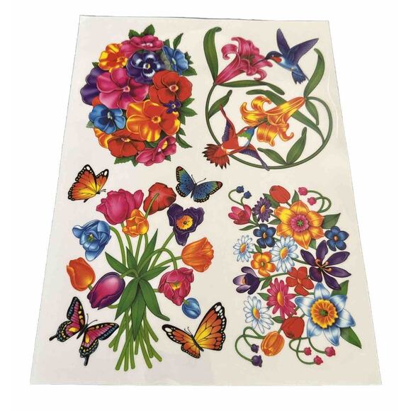 VTG Flowers Stained Glass Static Cling Window Decorations Super Signs 3 Sheets - Picture 2 of 6